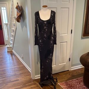 Sue Wong Black and Purple Long Sleeve Dress